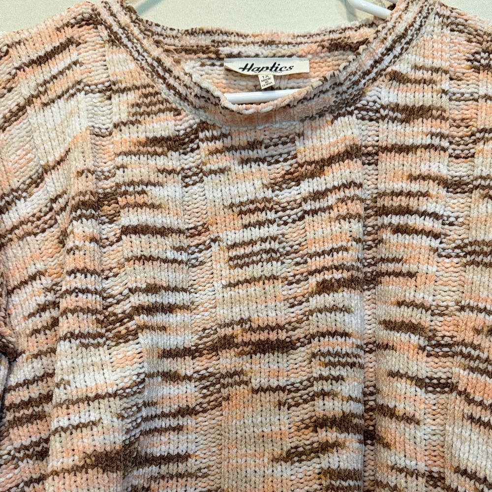 Haptics Striped Chunky Knit Relaxed Cozy Soft Sweater Coral & Brown Plus Size 1X - Picture 6 of 17